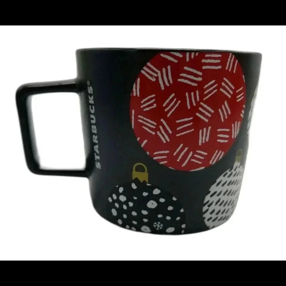 Starbucks 2016 Holiday Ball Ornaments Black Matte Christmas 12oz Coffee Mug Cup